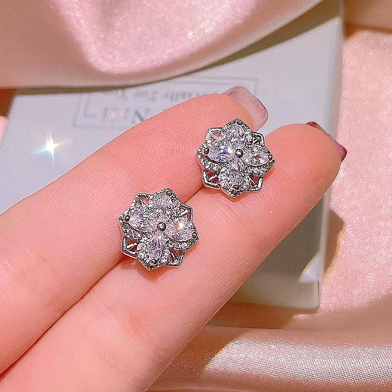 Silver-Tone Clear Crystal Geometric Floral Jewelry