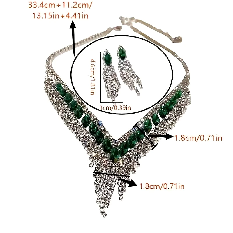 Silver-Tone Green Marquise Crystal V-Shap set