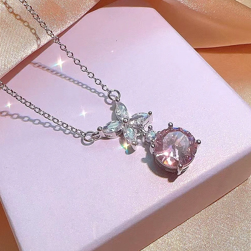 Silver-Tone Pink Round Crystal Jewelry Set