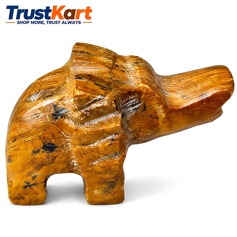 Small Size Hand-Carved Brown Marble Elephant Figur