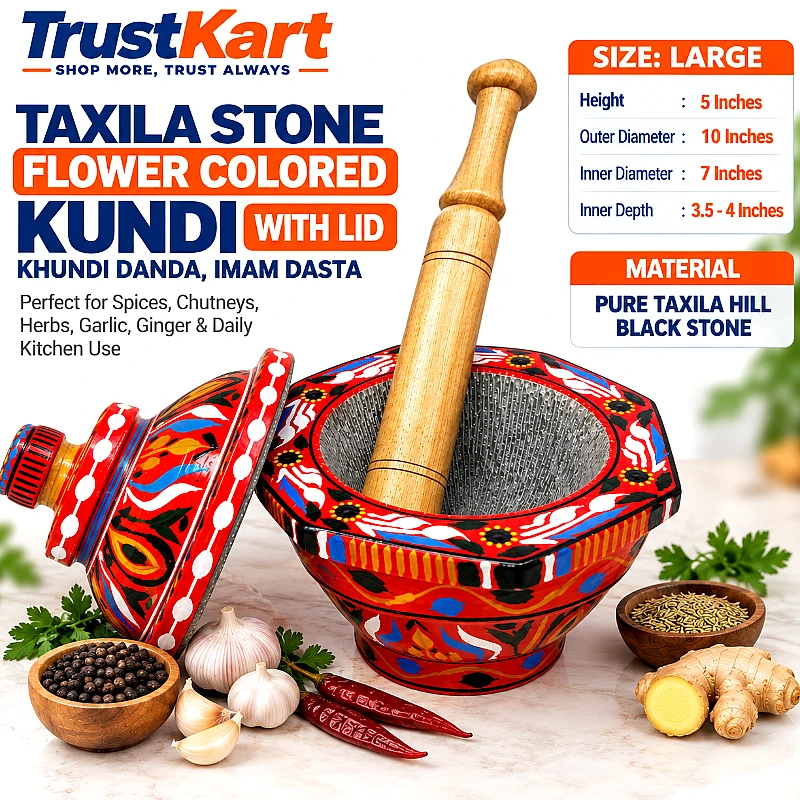 Taxila Stone Flower Colored Kundi with Lid