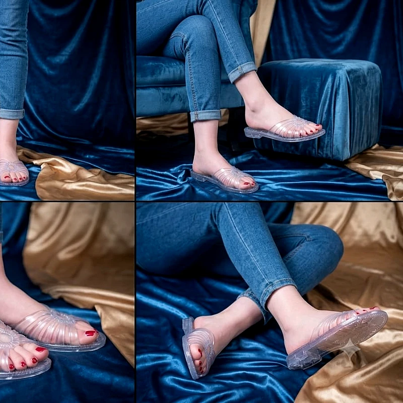 Transparent Crystal Jelly Pearl Comfy Slippers