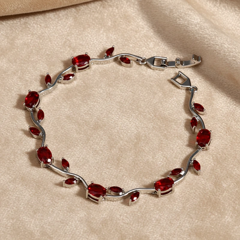 Tulip Red Diamond Silver Bracelet  - Product Image