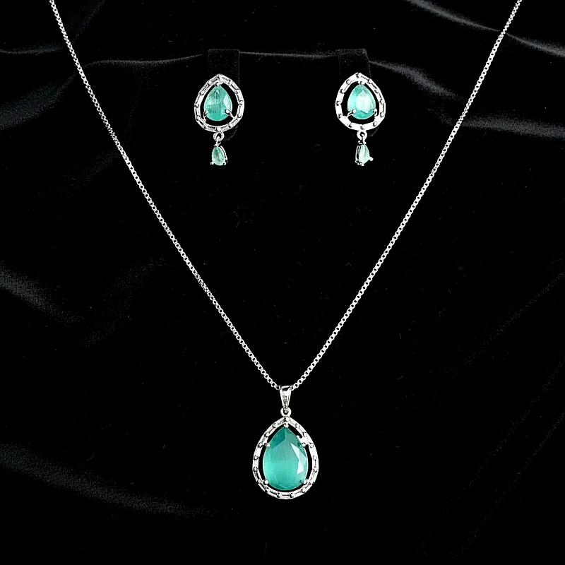 Turquoise Natural Stone Silver - Jewelry Set