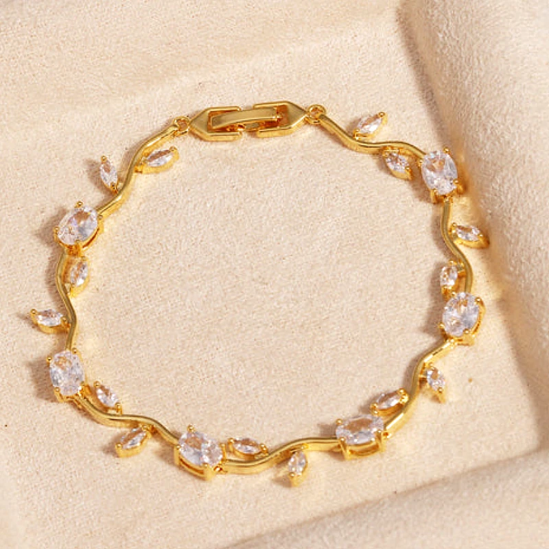 Viral Tulip Crystal Diamond Gold Bracelet  - Product Image