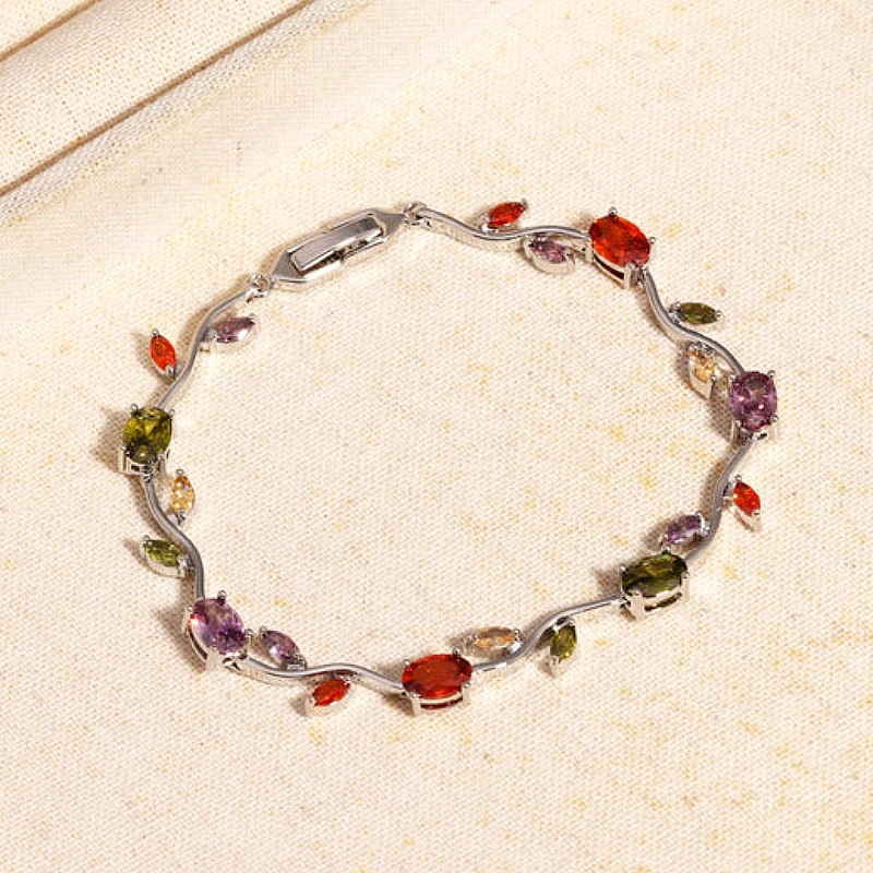 Viral Tulip Multi Diamond Silver Bracelet  - Product Image