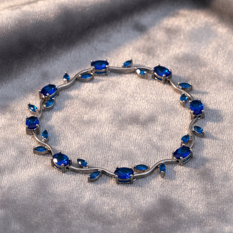 Viral Tulip Navy Diamond Silver Bracelet